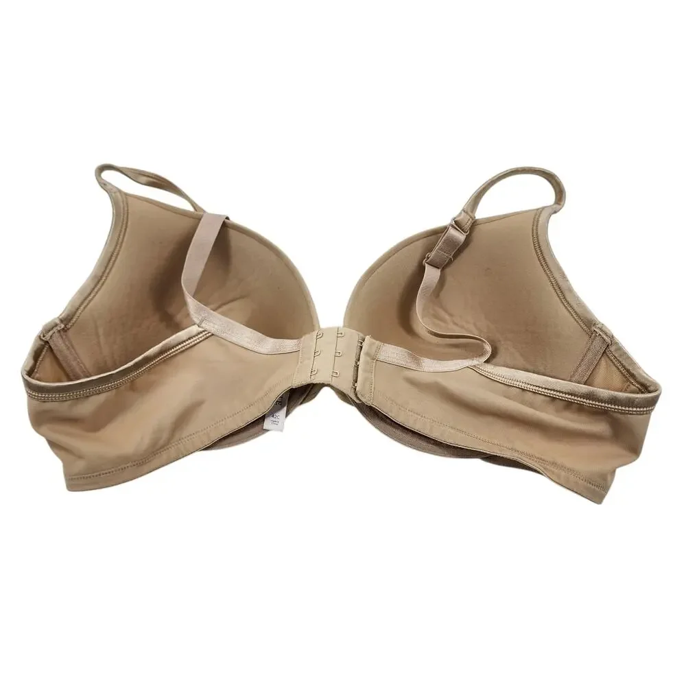 Cacique Smooth Boost Plunge Full Coverage Back Clasp Nylon Nude Bra Size 42C
